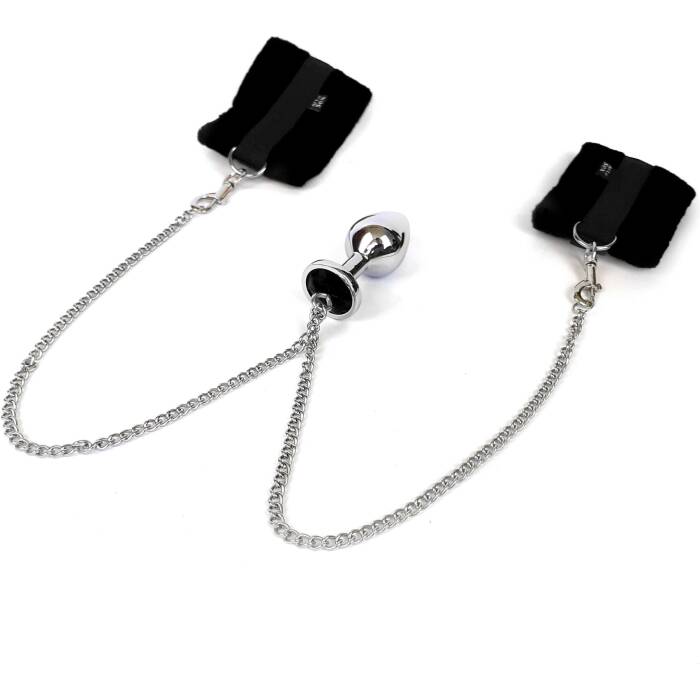 Наручники з металевою анальною пробкою Art of Sex Handcuffs with Metal Anal Plug size M Black