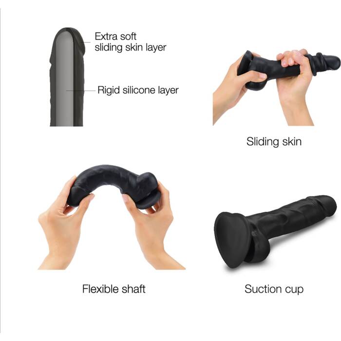 Реалістичний фалоімітатор Strap-On-Me Sliding Skin Realistic Dildo Black S, ефект рухливої шкіри