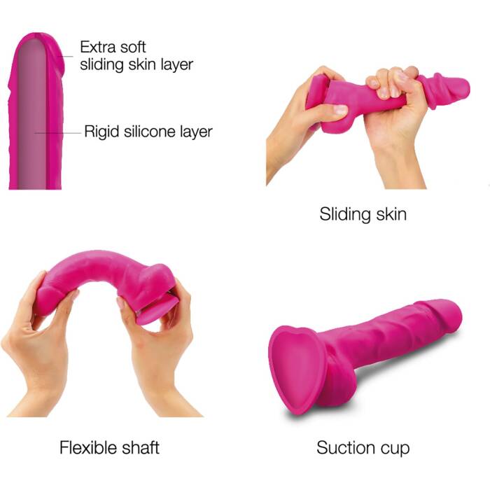 Реалістичний фалоімітатор Strap-On-Me Sliding Skin Realistic Dildo Fuchsia M, ефект рухливої шкіри