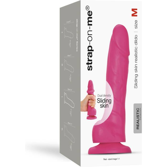 Реалістичний фалоімітатор Strap-On-Me Sliding Skin Realistic Dildo Fuchsia M, ефект рухливої шкіри