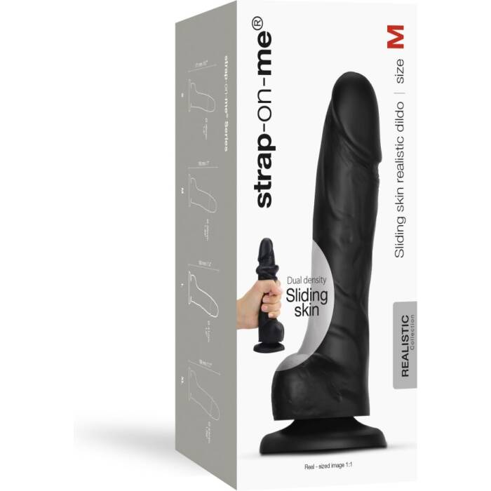 Реалістичний фалоімітатор Strap-On-Me Sliding Realistic Skin Dildo Black M, ефект рухливої шкіри