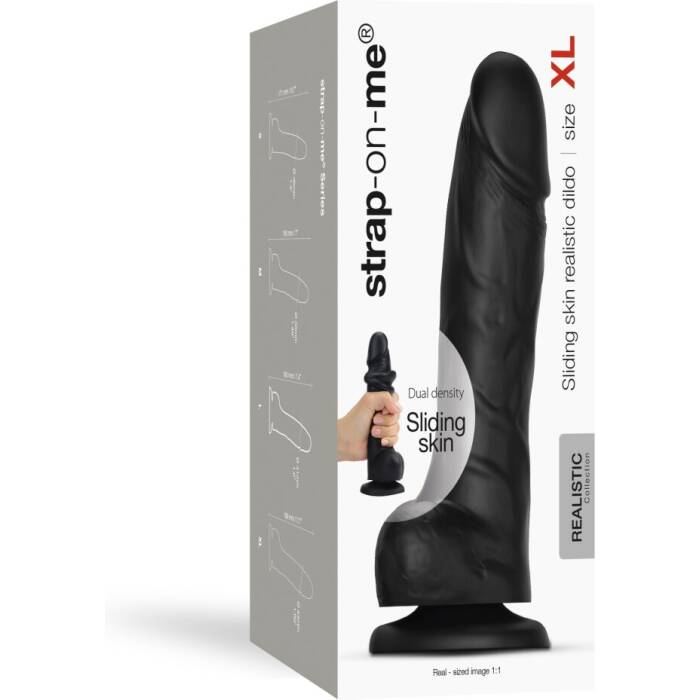 Реалістичний фалоімітатор Strap-On-Me Sliding Skin Realistic Dildo Black XL, ефект рухливої шкіри