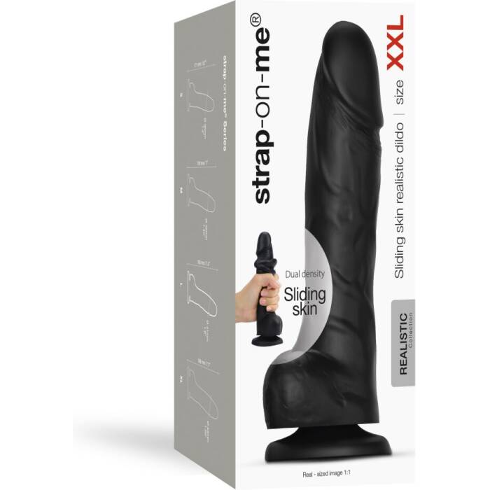 Реалістичний фалоімітатор Strap-On-Me Sliding Skin Realistic Dildo Black XXL, ефект рухливої шкіри