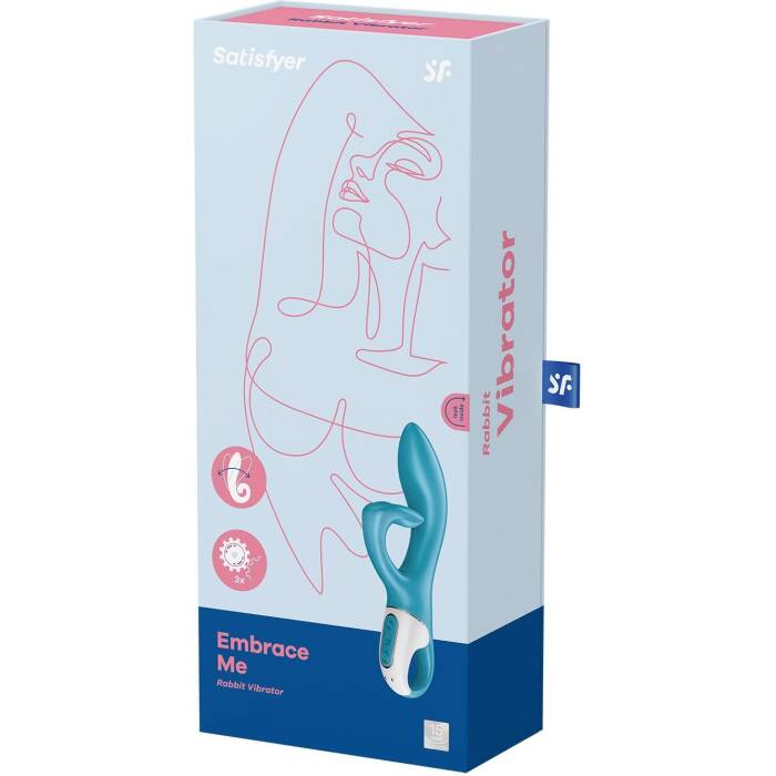 Вібратор-кролик із потрійним відростком Satisfyer Embrace me Turquoise, 2 мотори, діаметр 3,6 см