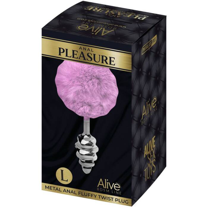 Металева анальна пробка Кролячий хвостик Alive Fluffy Twist Plug L Purple, діаметр 3,8 см