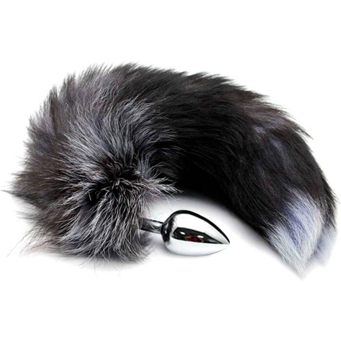 Металева анальна пробка Лисячий хвіст Alive Black And White Fox Tail M, діаметр 3,4 см