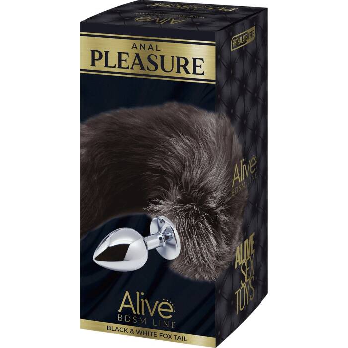 Металева анальна пробка Лисячий хвіст Alive Black And White Fox Tail M, діаметр 3,4 см