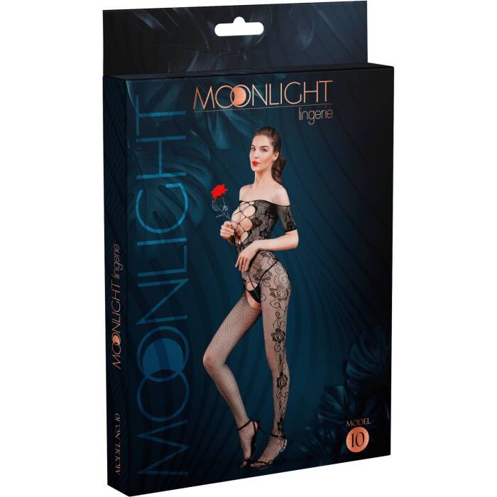 Бодістокінг з доступом Moonlight Model 10 XS-L Black, імітація шнурівки, квітковий декор, відкриті п