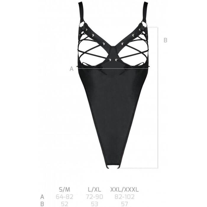 Боді з екошкіри Passion CELINE BODY L/XL, black, з доступом, відкритий