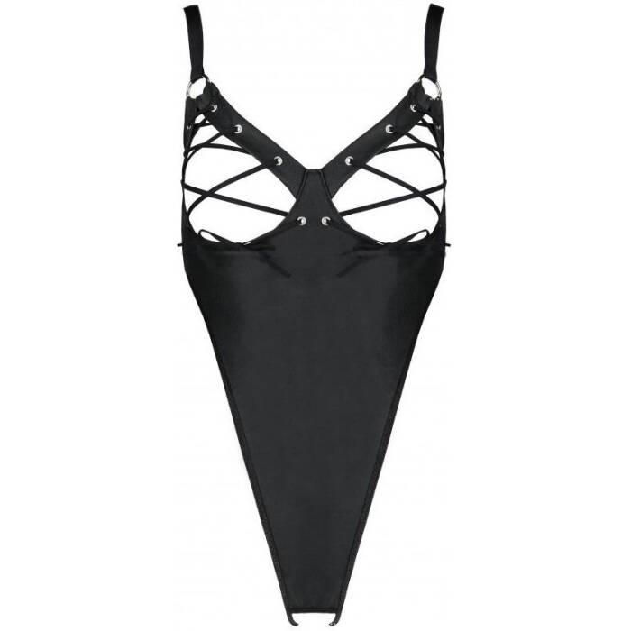 Боді з екошкіри Passion CELINE BODY L/XL, black, з доступом, відкритий