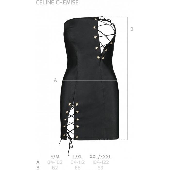 Мінісукня з екошкіри Passion CELINE CHEMISE black L/XL, шнурівка, трусики в комплекті