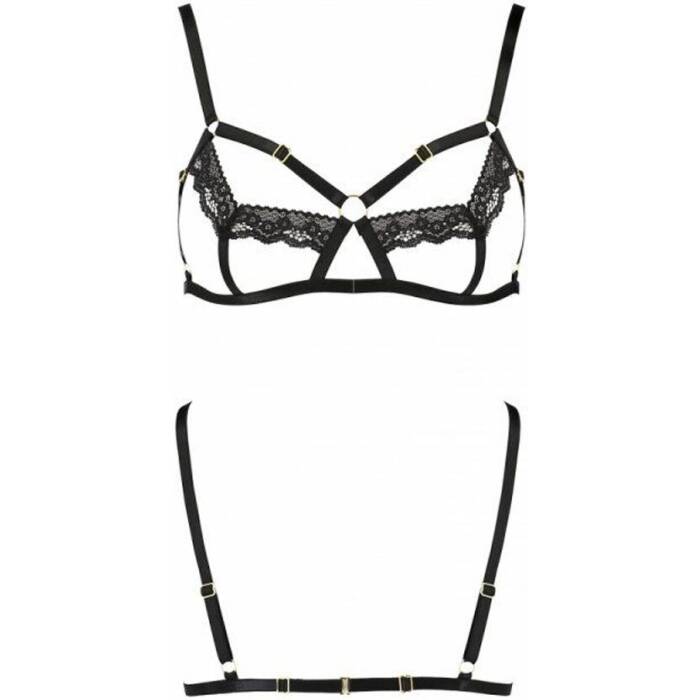 Бюстгальтер-стрепи з мереживом Passion Exclusive SOLON BRA XXL/XXXL, black, трусики в комплекті