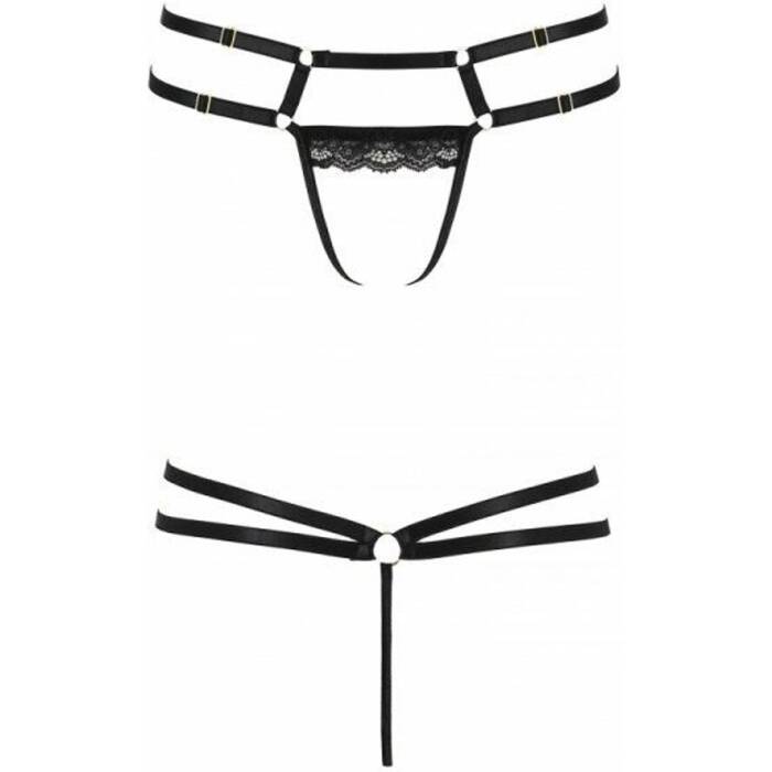 Трусики-стрінги зі стреп із мереживом Passion Exclusive LORRY THONG XXL/XXXL, black