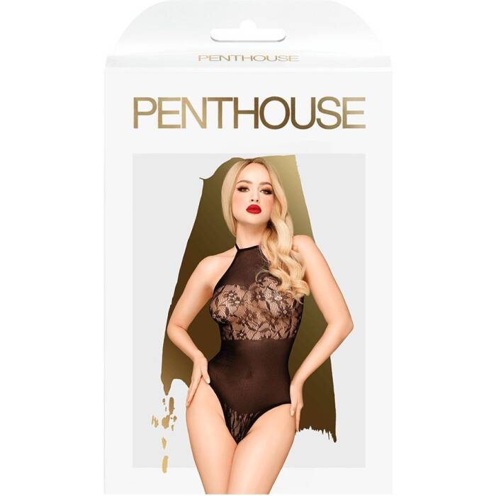 Боді Penthouse Blooming Era XL Black, імітація гіпюрового страплесу, відкриті плечі