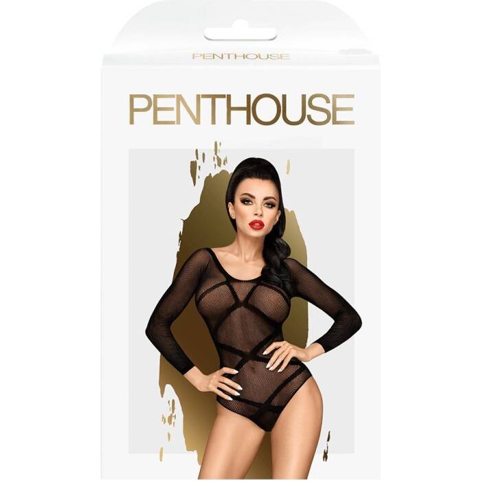 Боді Penthouse High On Love XL Black, глибокий виріз на спині, імітація стреп