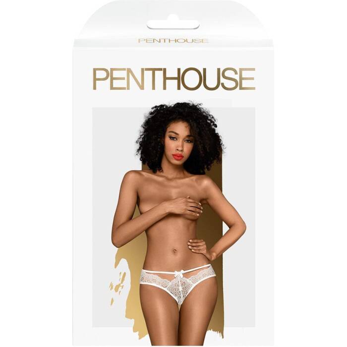 Трусики-бразиліана Penthouse Adore Me M/L White, квіткове мереживо, з тонкими ремінцями та бантиками