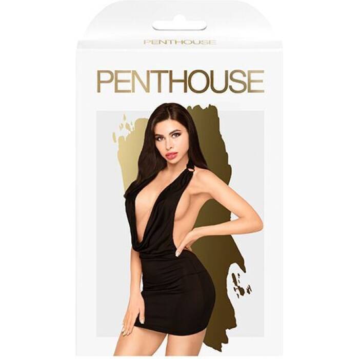 Мінісукня Penthouse Heart Rob L/XL Black, хомут, глибоке декольте, мініатюрні стрінги