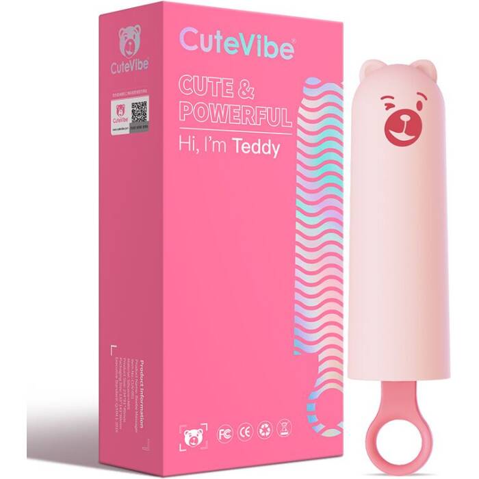 Вібратор CuteVibe Teddy Pink (Black Dildo), реалістичний вібратор під виглядом морозива