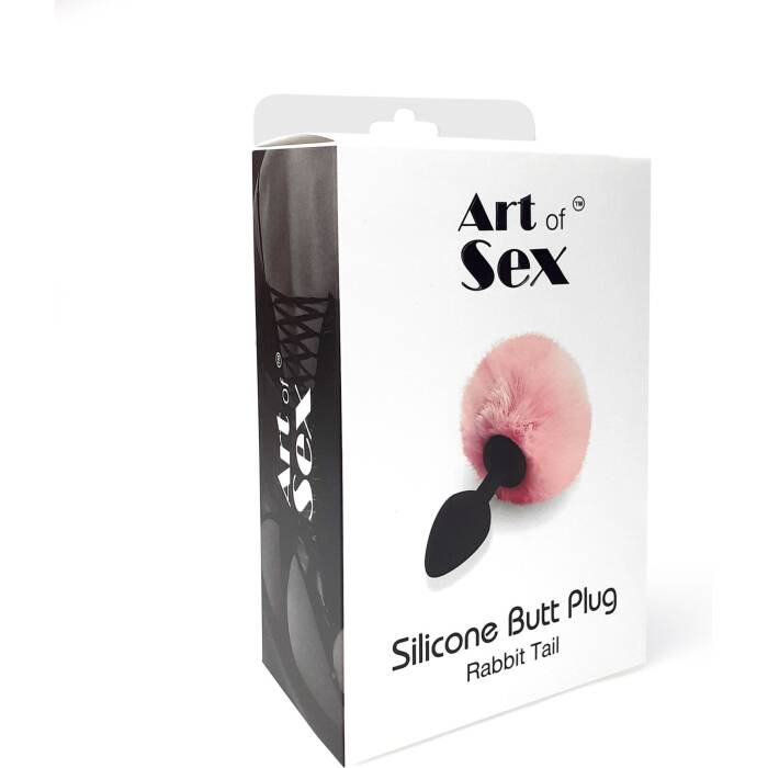 Силіконова анальна пробка М Art of Sex - Silicone Bunny Tails Butt plug Pink, діаметр 3,5 см