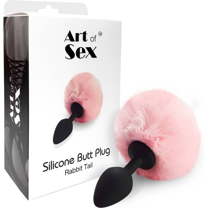 Силіконова анальна пробка М Art of Sex - Silicone Bunny Tails Butt plug Pink, діаметр 3,5 см