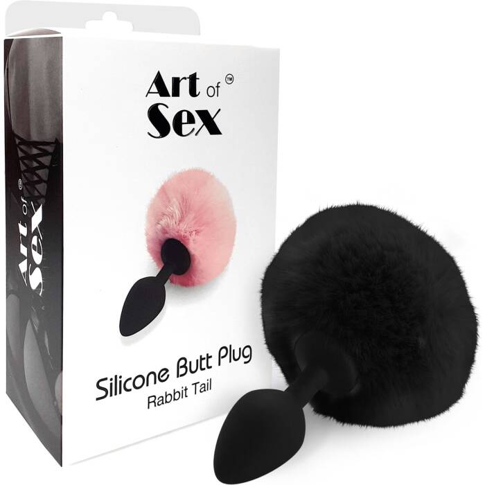 Силіконова анальна пробка М Art of Sex - Silicone Bunny Tails Butt plug Black, діаметр 3,5 см