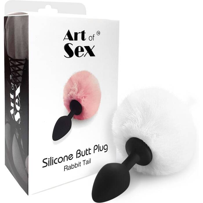 Силіконова анальна пробка М Art of Sex - Silicone Bunny Tails Butt plug White, діаметр 3,5 см