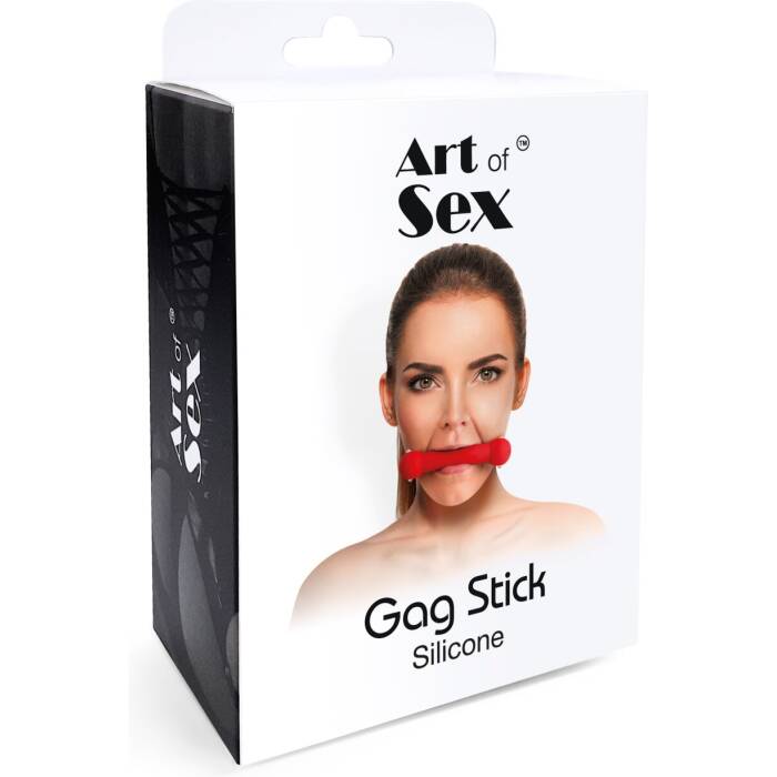 Кляп-палиця на ременях Art of Sex – Gag Stick Silicon, червоний, натуральна шкіра