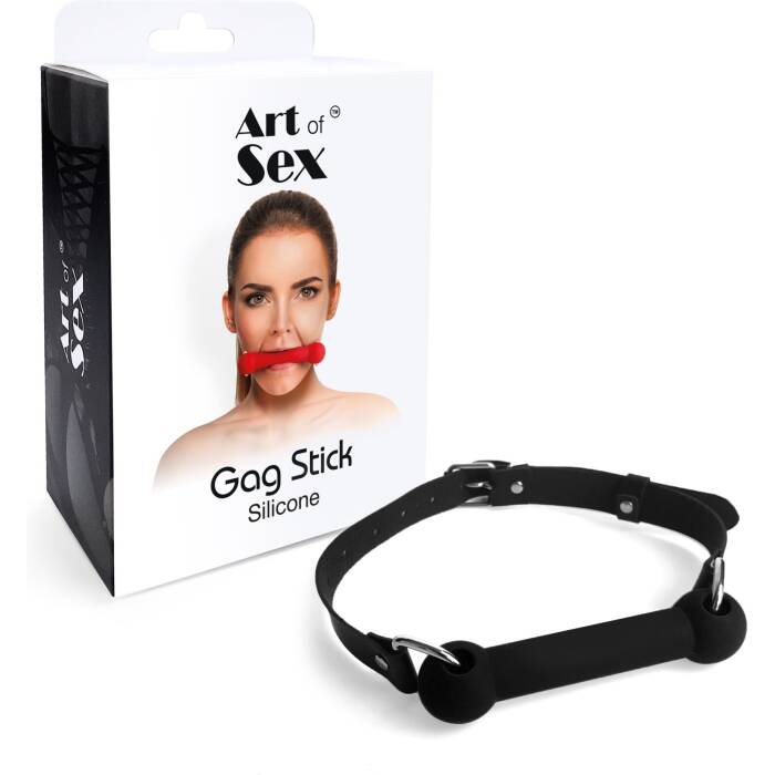 Кляп-палиця на ременях Art of Sex – Gag Stick Silicon, чорний, натуральна шкіра