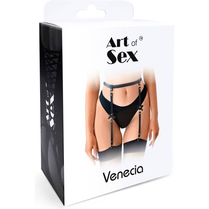 Пояс для панчіх Art of Sex - Venecia з натуральної шкіри, XS-2XL, колір Чорний