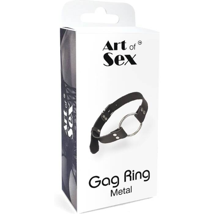 Кляп металеве кільце на ременях Art of Sex – Gag Ring Metal, чорний, натуральна шкіра