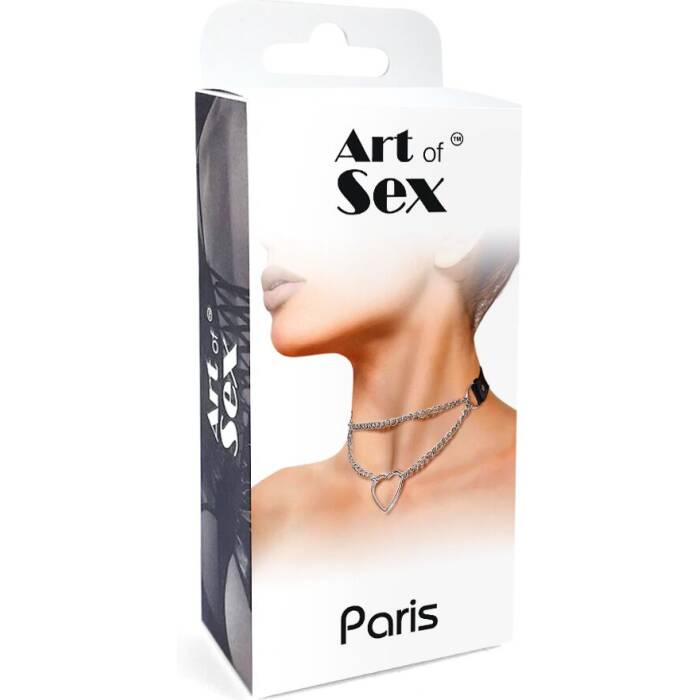 Чокер на шию Серце Art of Sex - Paris, з натуральної шкіри, колір Чорний