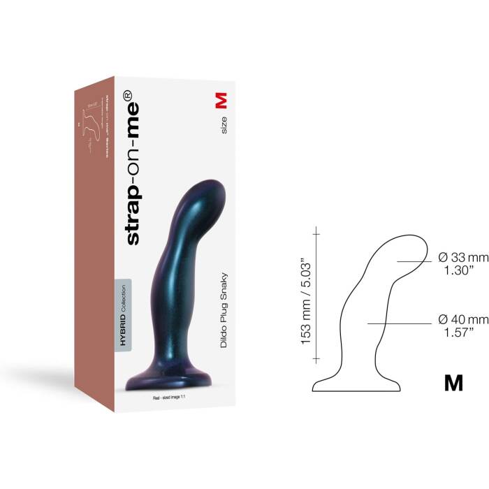 Дилдо Strap-On-Me DILDO PLUG SNAKY METALLIC BLUE, розмір M, діаметр 4 см, ввідна довжина 15,3 см