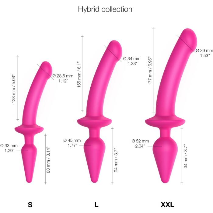 Анальна пробка з дилдо 2в1 Strap-On-Me SWITCH PLUG-IN DILDO Fuchsia L, діаметр 4,5/3,4 см