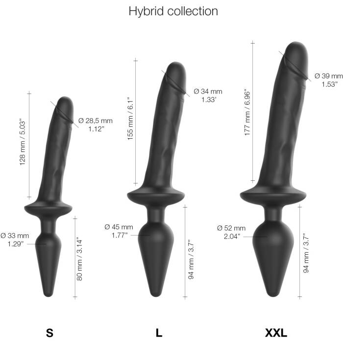 Анальна пробка з дилдо 2в1 Strap-On-Me SWITCH PLUG-IN REALISTIC DILDO Black XXL, діаметр 5,2/3,9 см