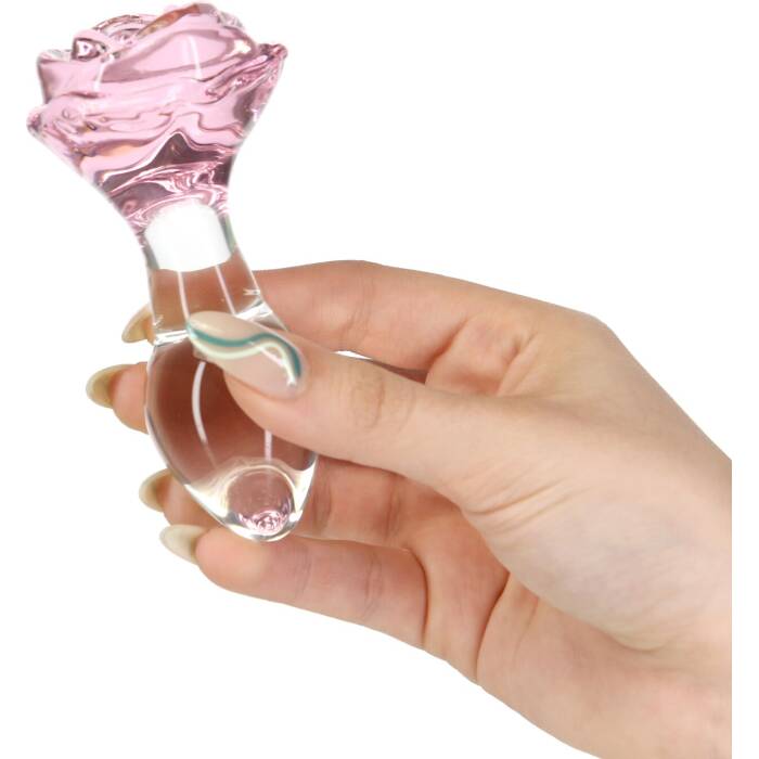 Скляна анальна пробка Pillow Talk Rosy Luxurious Glass Anal Plug, ⌀3,3 см, віброкуля в подарунок