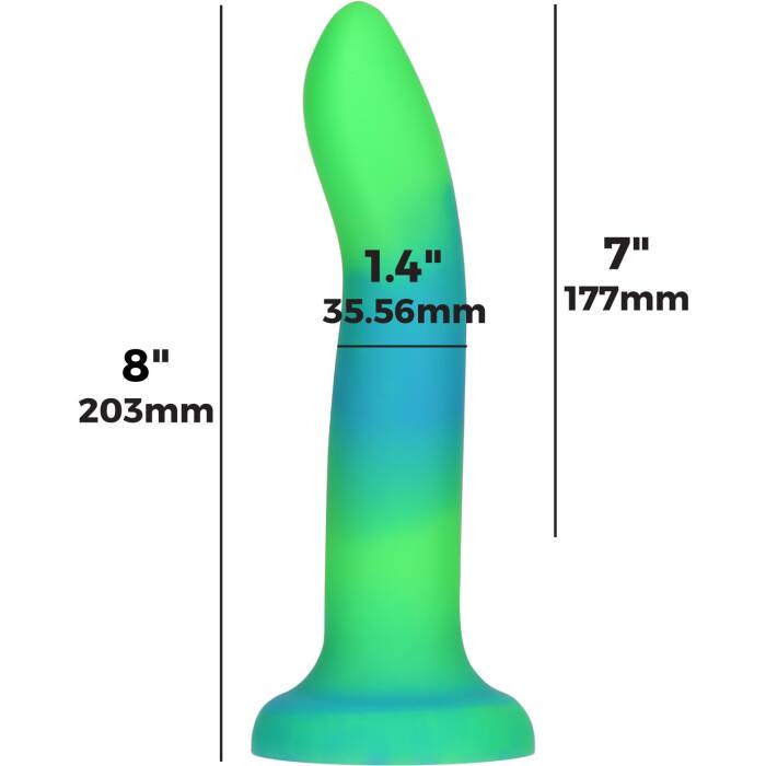 Фалоімітатор, що світиться в темряві, ADDICTION Rave 8″, Glow in the Dark Dildo Blue Green, 20,3 см