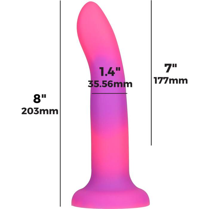 Фалоімітатор, що світиться в темряві, ADDICTION Rave 8″, Glow in the Dark Dildo Pink Purple, 20,3 см