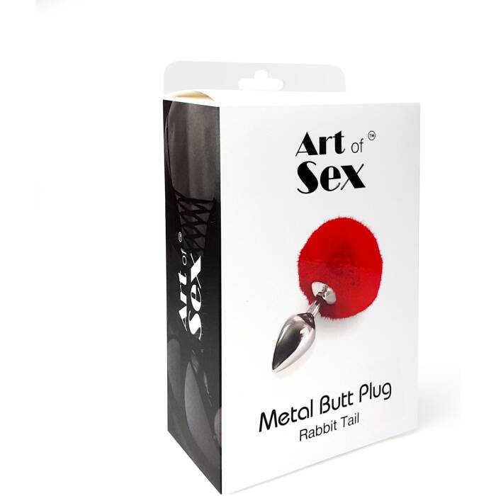 Металевий анальний затор М Art of Sex - Metal Butt plug Rabbit Tail, Чорний