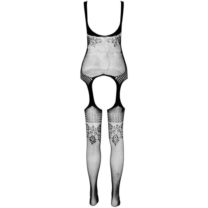 Бодістокінг Passion ECO BS008 black, з доступом, флористичний декор, імітація підв’язок