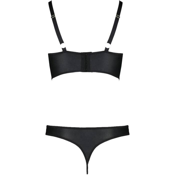 Комплект з екошкіри Passion MALWIA BIKINI 4XL/5XL black, з люверсами та ремінцями, бра, трусики