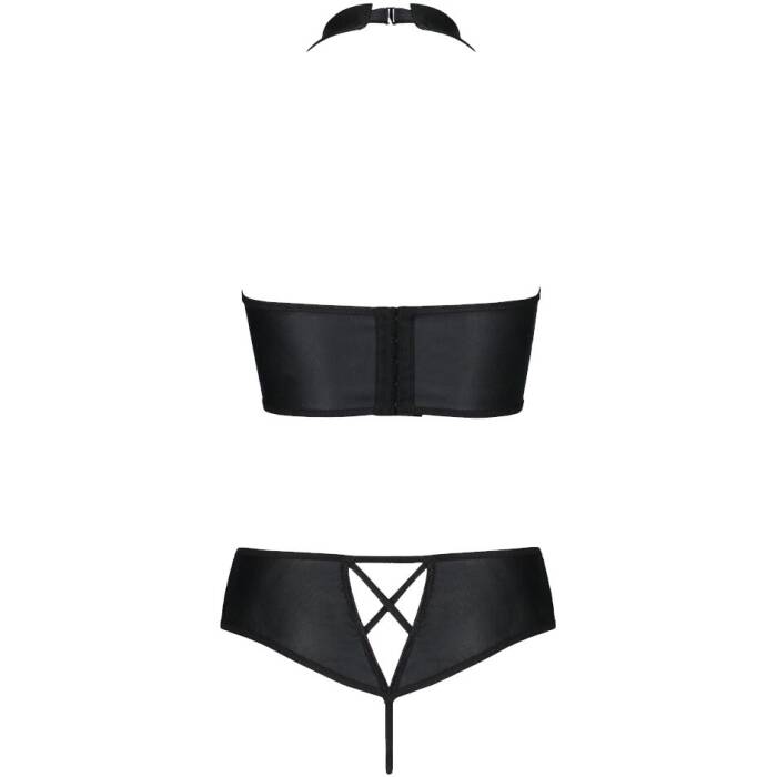 Комплект з екошкіри Passion NANACY BIKINI 4XL/5XL black, бра та трусики з імітацією шнурівки