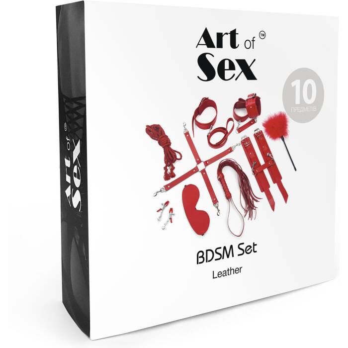 Набір BDSM Art of Sex – Set Leather, 10 предметів, чорний, натуральна шкіра