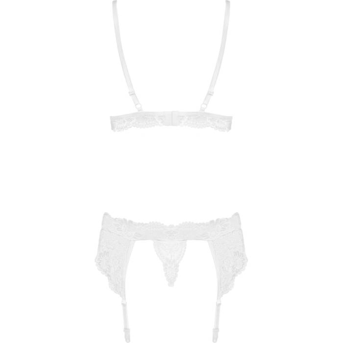 Мереживний комплект білизни Obsessive 810-SEG-2 S/M White, бюстгальтер, стрінги, пояс для панчіх