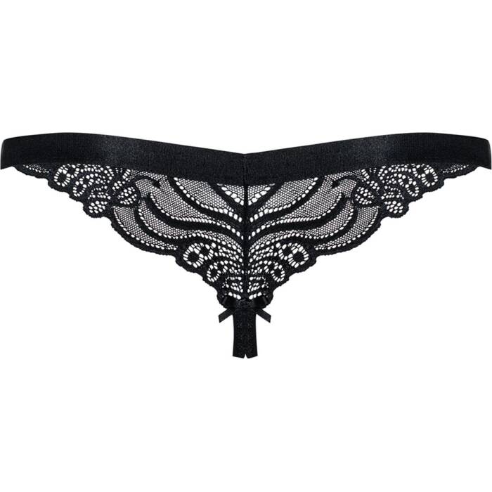 Мереживні танги з доступом Obsessive 828-THC-1 crotchless thong S/M, чорні