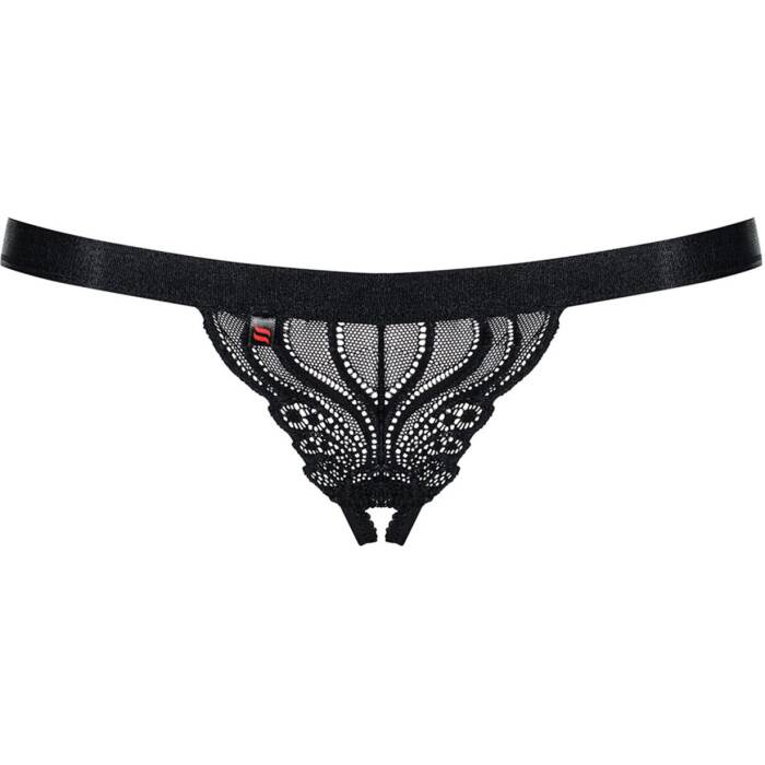 Мереживні танги з доступом Obsessive 828-THC-1 crotchless thong S/M, чорні