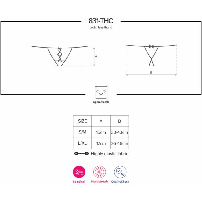 Мереживні танги з двома отворами Obsessive 831-THC-1 crotchless thongL/XL, чорні, бантики