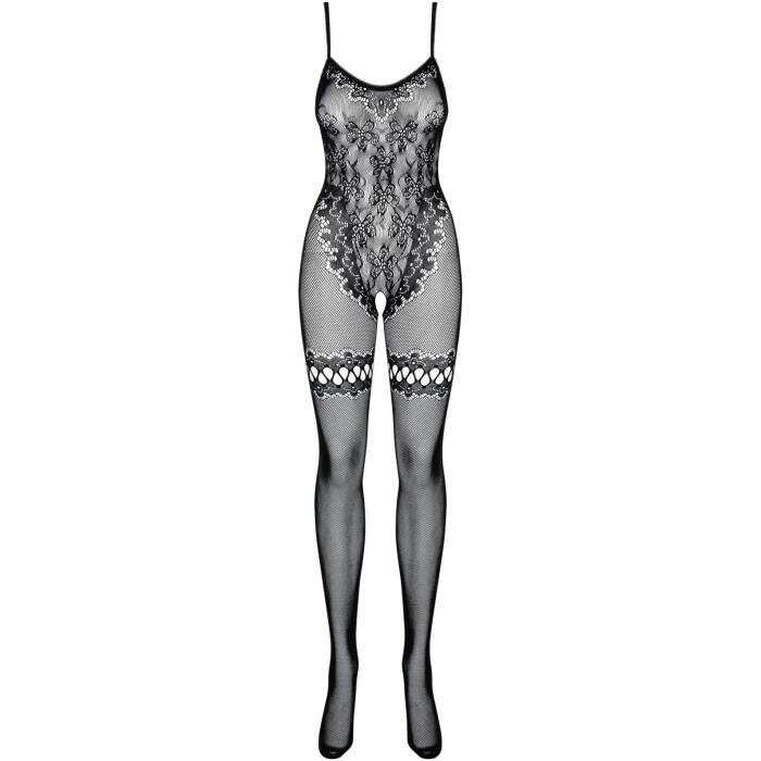 (SALE) Бодістокінг Obsessive Bodystocking F213 S/M/L, імітація мереживного боді та резинки для панчіх