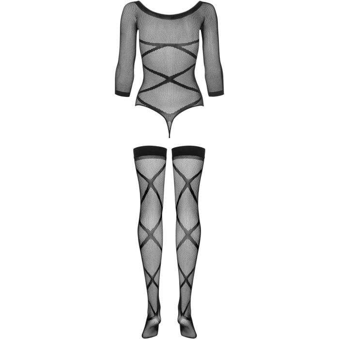 (SALE) Бодістокінг Obsessive Bodystocking G320 S/M/L, панчохи, боді, декор у вигляді ліній