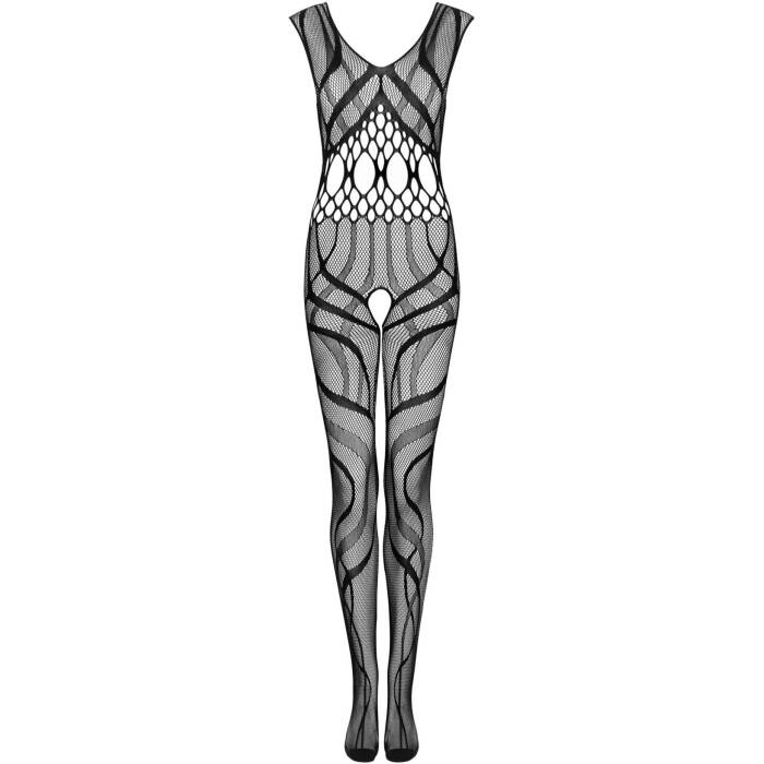 Сітчастий бодістокінг з вирізами та малюнком Obsessive Bodystocking G328 S/M/L, чорний, комбінезон