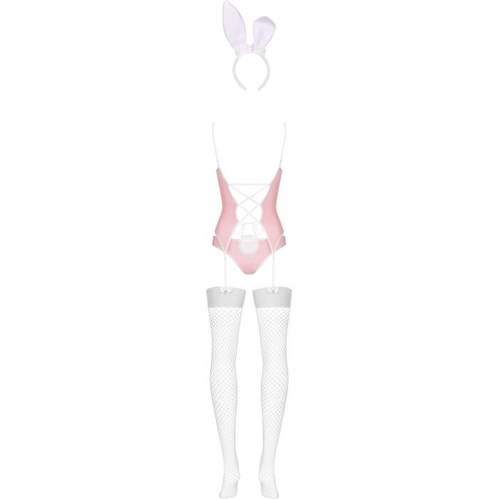 Еротичний костюм зайчика Obsessive Bunny suit 4 pcs costume pink L/XL, рожевий, топ з підв’язками, т